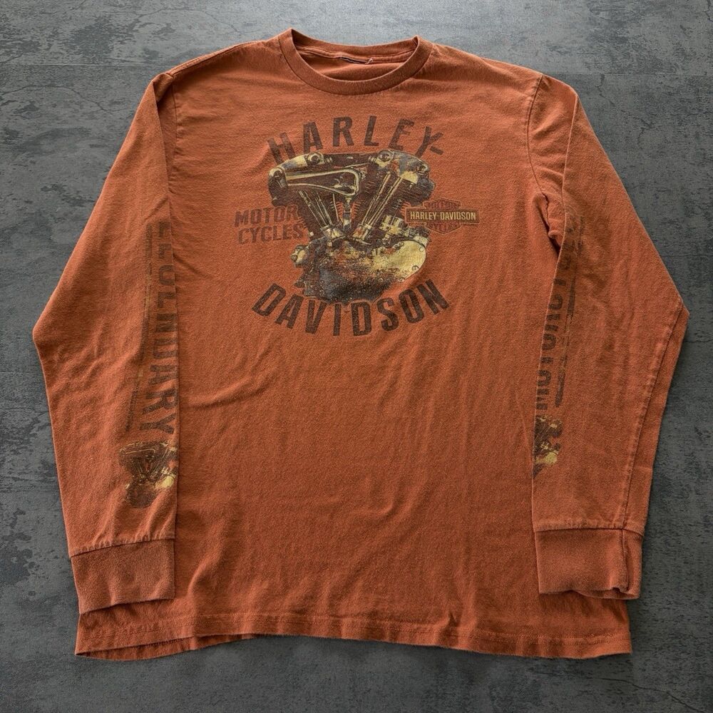 Harley Davidson California Long Sleeve T Shirt Men's L Orange Motorcycle 2010's
